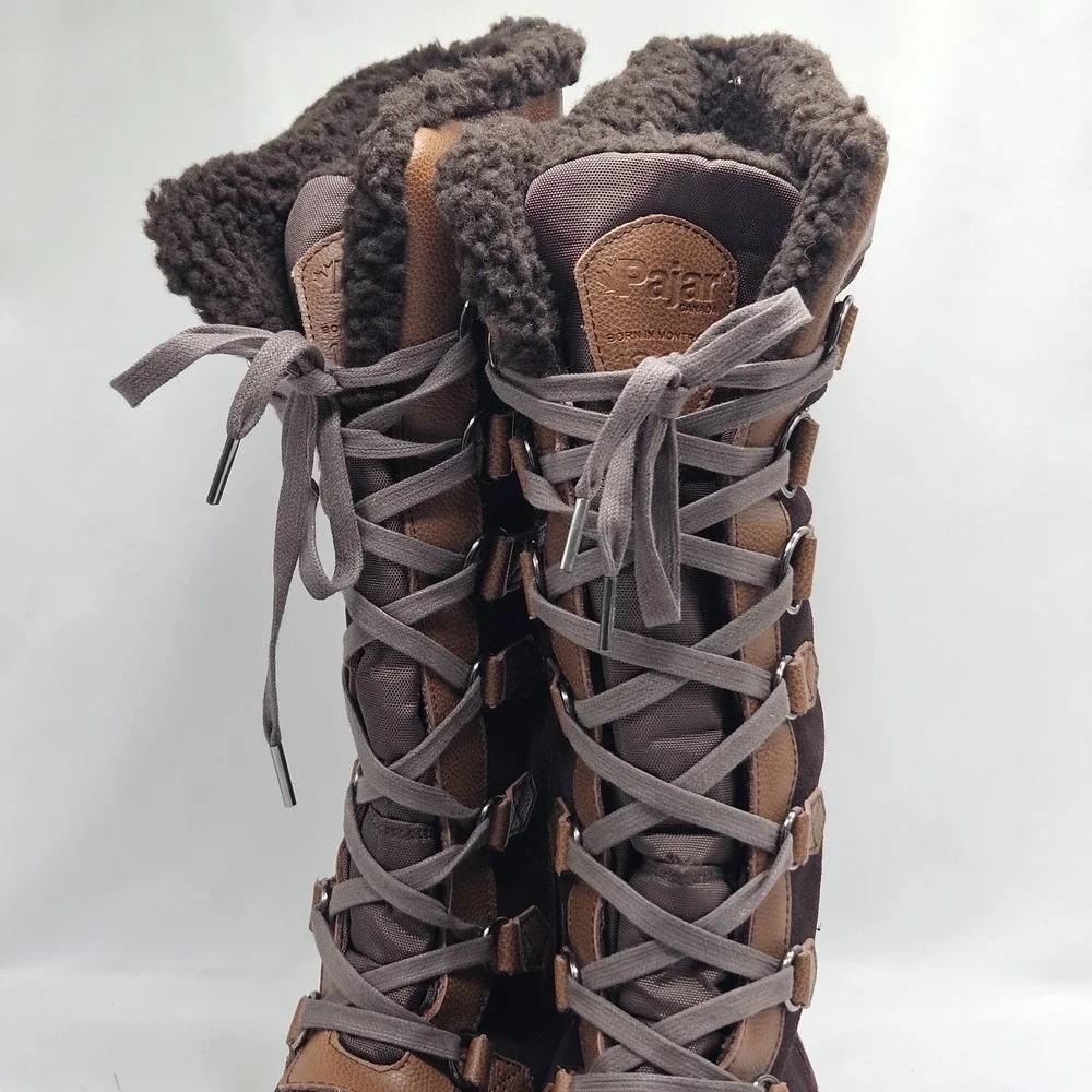 Pajar Canada Women Faux Shearling Brown Leather Snow Winter Boots 8-8.5US EUR 39